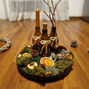 Aranjament sticle, mușchi și licheni